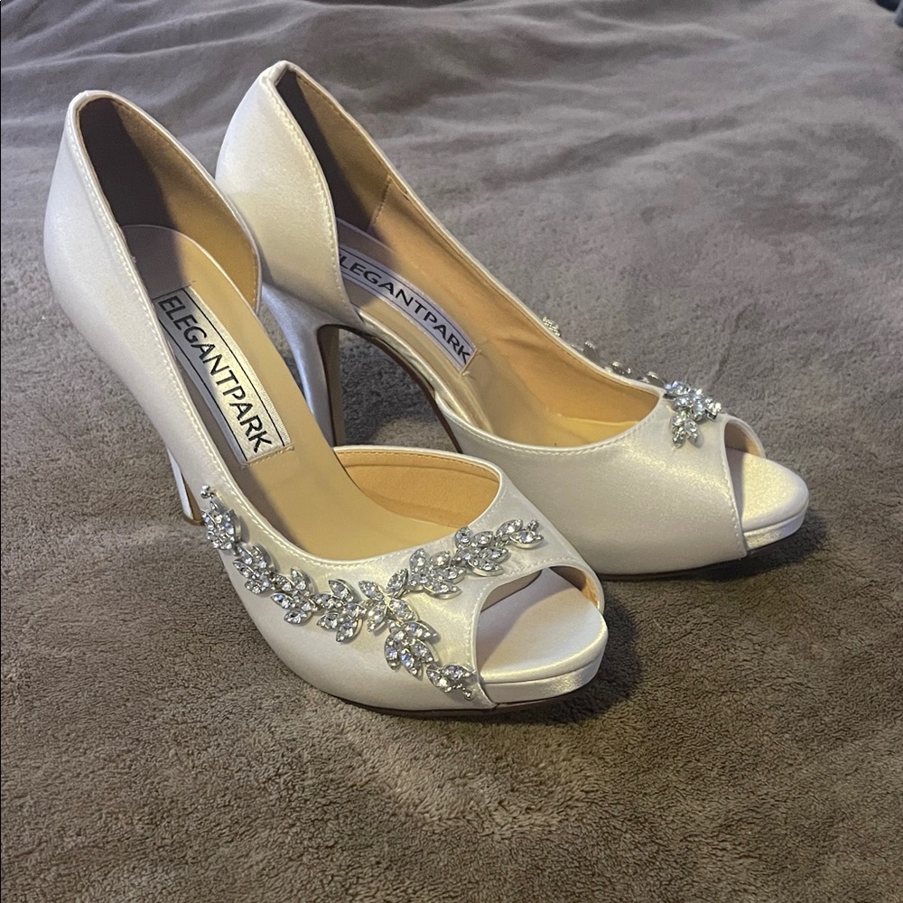 White Peep Toe Heels with Diamond Ensemble